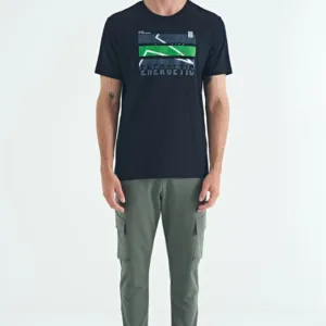 Tshirt à col rond pour homme en bleu marine imprimé