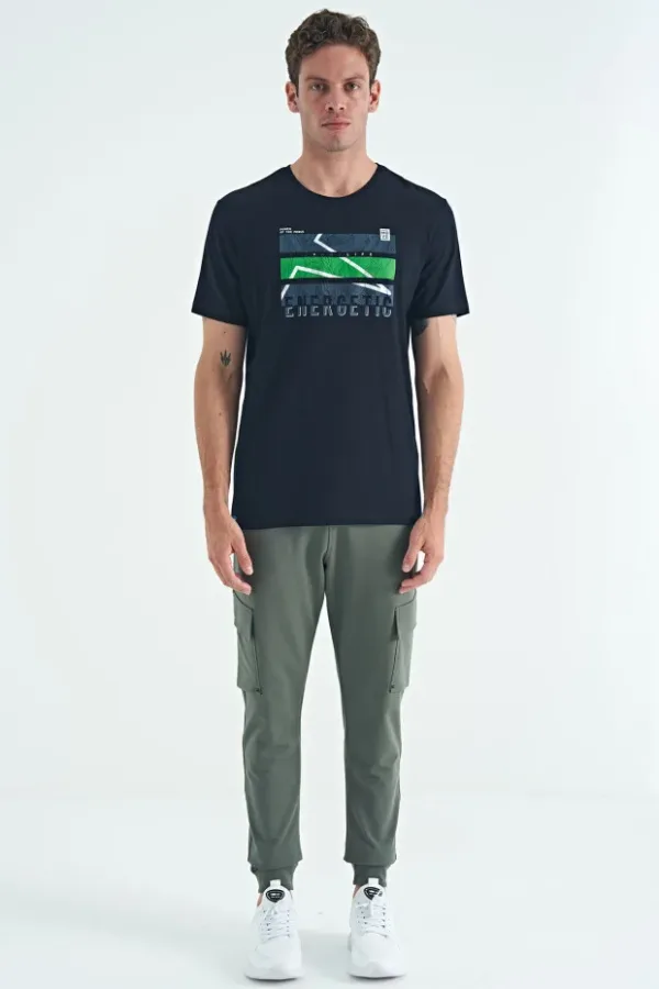 Tshirt à col rond pour homme en bleu marine imprimé
