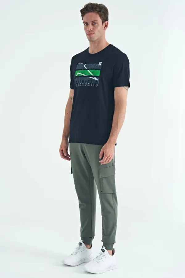 Tshirt à col rond pour homme en bleu marine imprimé – Image 2