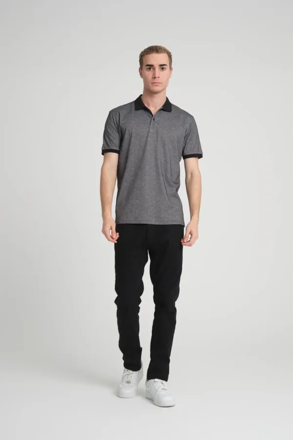 Tshirt à col polo pour homme en noir – Image 2